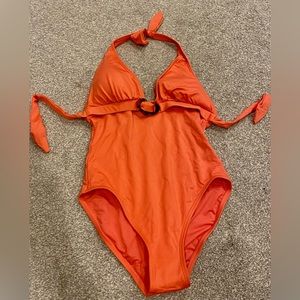 NWOT Kate Spade halter one-piece in tangerine, M